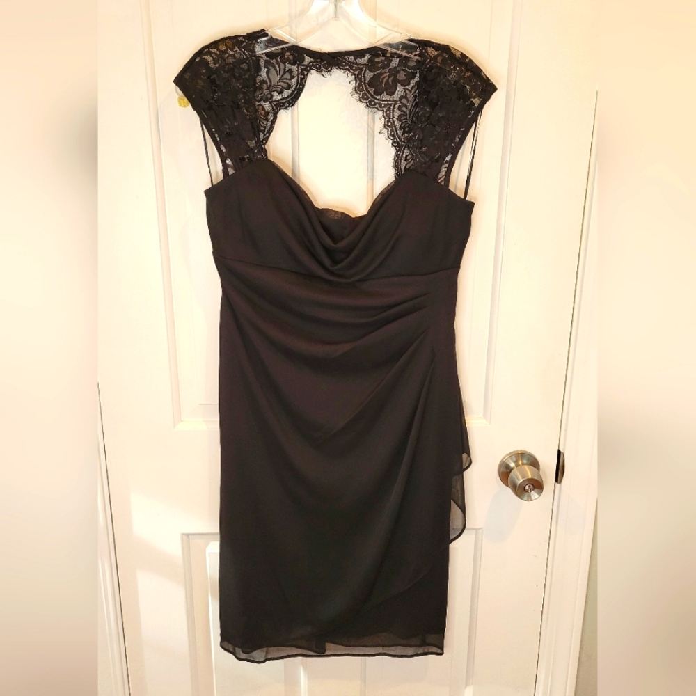 LBD Fitted Black Dress with Lace Cut-Out Top